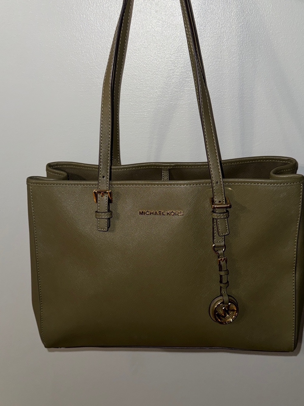 Michael Kors Olive Saffiano Tote with Gold Hardware